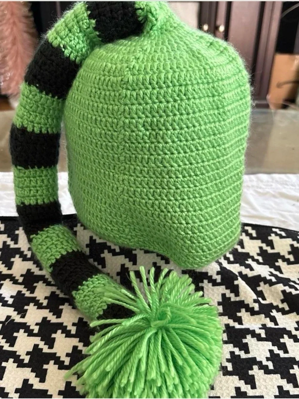 Green Creeper Knit Pom Beanie Hat for Kids